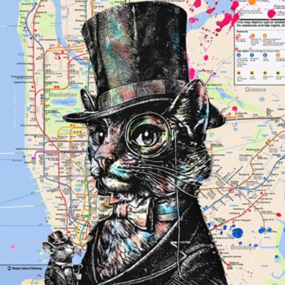 Rare Original Aristocat Metal Art Cat Sign NYC Subway Map  8×12" Limited Edition